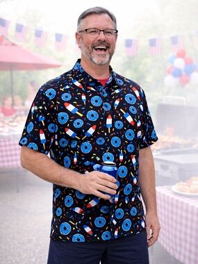 DEOLAX Polo Shirt Mens Large 4th Of July  Donut Popsicle Ice Performance Golf